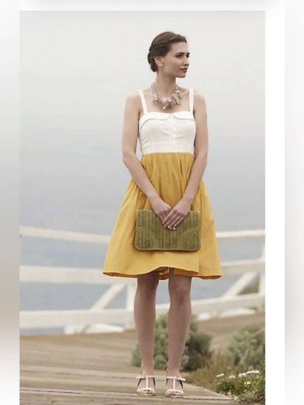 Maeve sz 0 Vappu dress White Mustard Yellow cottagecore retro vintage pockets